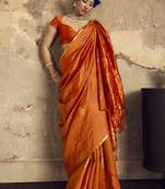 Orange Silk blend with handloom weaving festival wear saree