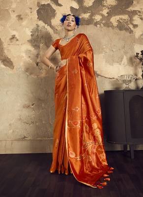 Orange Silk blend with handloom weaving festival wear saree 3
