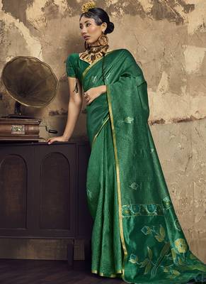 Green Silk blend with handloom weaving festival wear saree 1