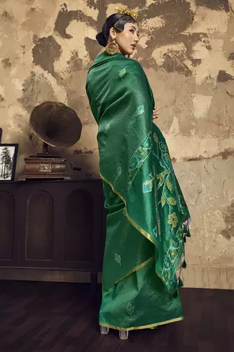 Green Silk blend with handloom weaving festival wear saree