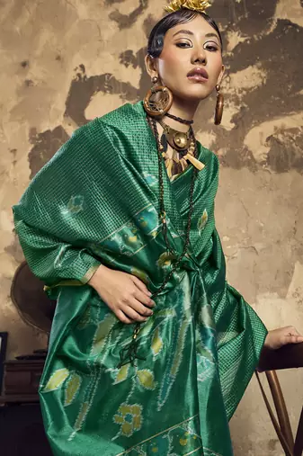 Green Silk blend with handloom weaving festival wear saree