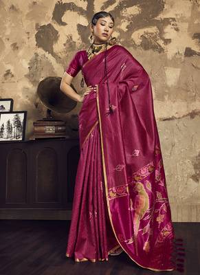 Pink Silk blend with handloom weaving festival wear saree 1