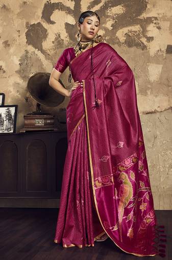 Pink Silk blend with handloom weaving festival wear saree
