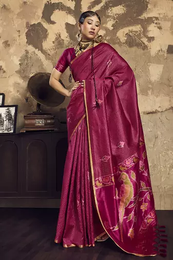 Pink Silk blend with handloom weaving festival wear saree
