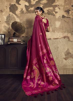 Pink Silk blend with handloom weaving festival wear saree 2