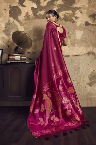 Pink Silk blend with handloom weaving festival wear saree