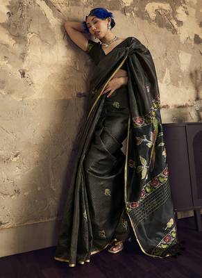 Black Silk blend with handloom weaving festival wear saree 1