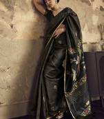 Black Silk blend with handloom weaving festival wear saree