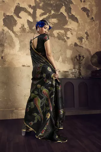 Black Silk blend with handloom weaving festival wear saree