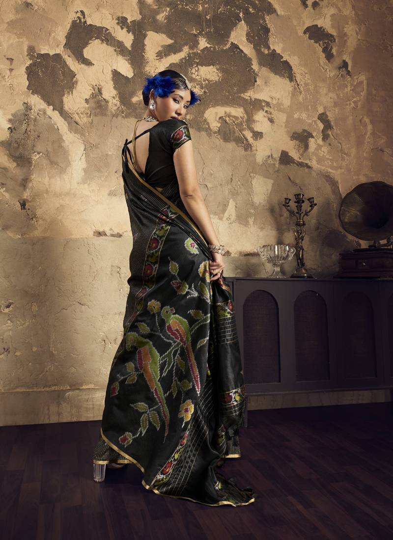 Black Silk blend with handloom weaving festival wear saree