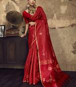 Red Silk blend with handloom weaving festival wear saree