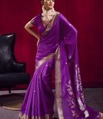 Magenta satin linen handloom weaving silk festival wear saree