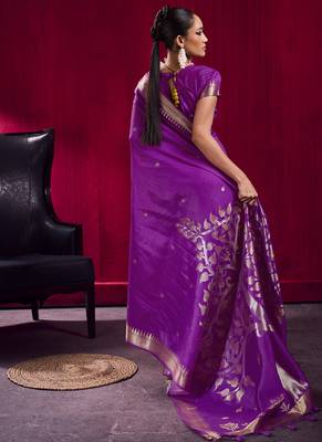 Magenta satin linen handloom weaving silk festival wear saree 2