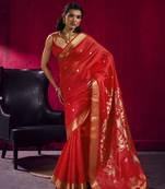 Red satin linen handloom weaving silk festival wear saree