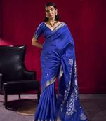 Navy blue satin linen handloom weaving silk festival wear saree
