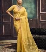 Mustard munga silk blend handloom weaving festival wear saree