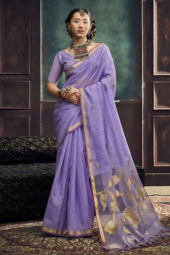 Lavender munga silk blend handloom weaving festival wear saree