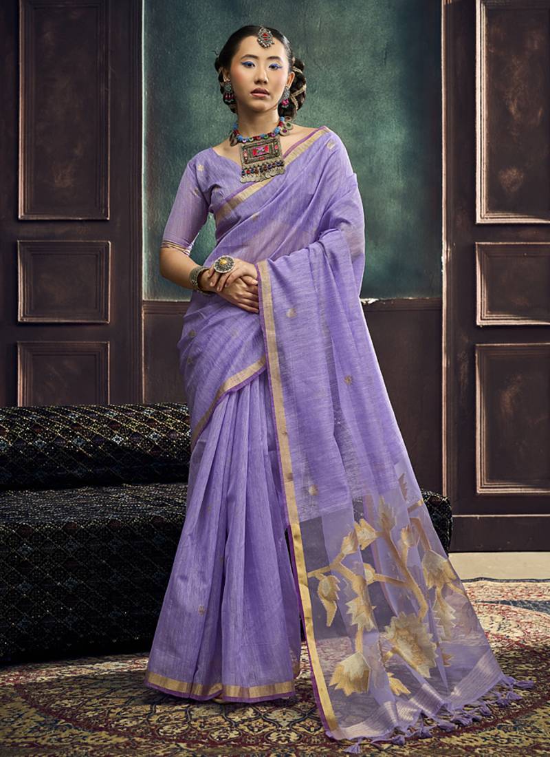 Lavender munga silk blend handloom weaving festival wear saree