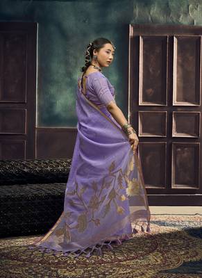 Lavender munga silk blend handloom weaving festival wear saree 2