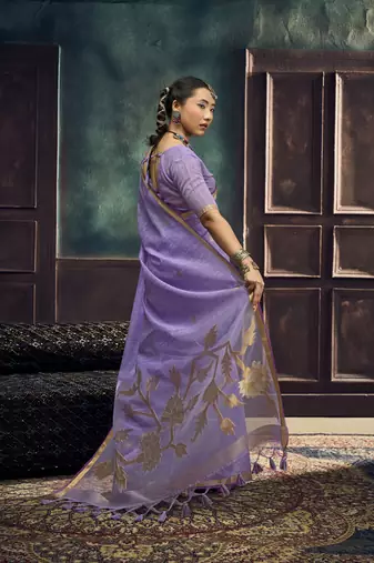 Lavender munga silk blend handloom weaving festival wear saree