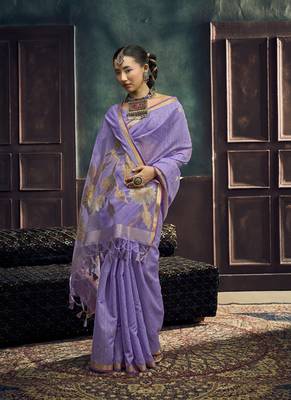Lavender munga silk blend handloom weaving festival wear saree 3