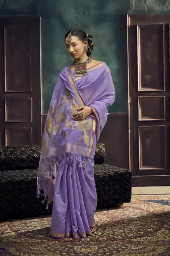 Lavender munga silk blend handloom weaving festival wear saree