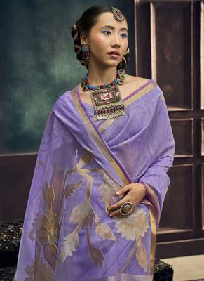 Lavender munga silk blend handloom weaving festival wear saree 4