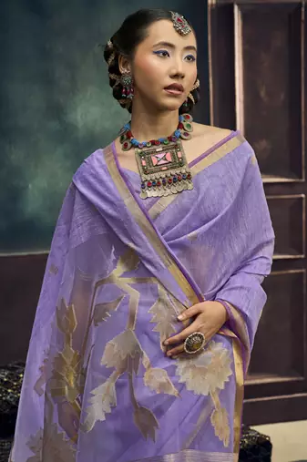 Lavender munga silk blend handloom weaving festival wear saree