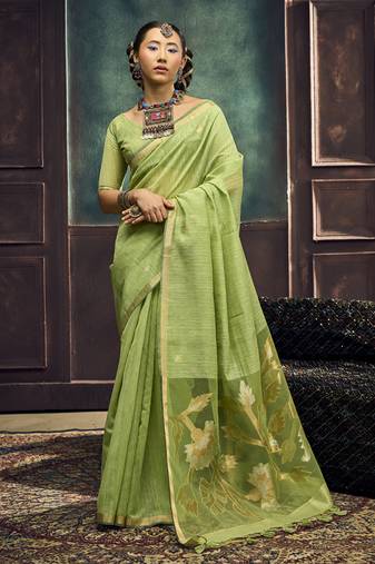 Pista munga silk blend handloom weaving festival wear saree