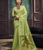 Pista munga silk blend handloom weaving festival wear saree