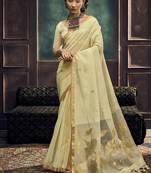 Beige munga silk blend handloom weaving festival wear saree