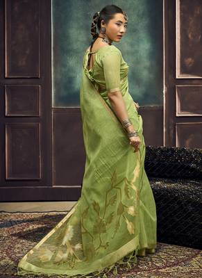 Pista munga silk blend handloom weaving festival wear saree 2