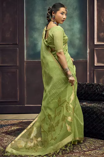 Pista munga silk blend handloom weaving festival wear saree