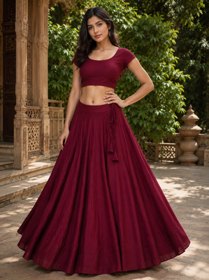 Maroon Heavy Rayon Cotton Navratri Chaniya with Blouse 1