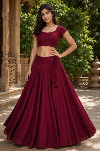 maroon heavy rayon cotton navratri chaniya choli with blouse