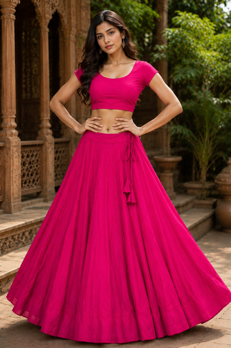 rani pink heavy rayon cotton navratri chaniya choli with blouse