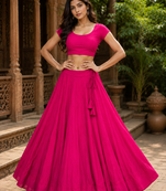 Rani Pink Heavy Rayon Cotton Navratri Chaniya with Blouse
