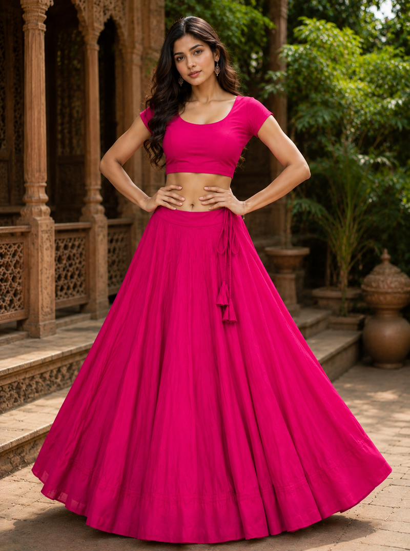 Rani Pink Heavy Rayon Cotton Navratri Chaniya with Blouse