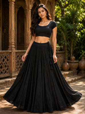Black Heavy Rayon Cotton Navratri Chaniya with Blouse 1