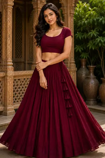 Wine Heavy Rayon Cotton Navratri Chaniya with Blouse