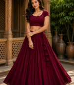 Wine Heavy Rayon Cotton Navratri Chaniya with Blouse