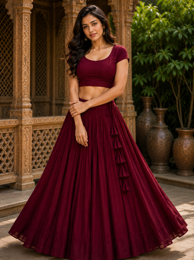 Wine Heavy Rayon Cotton Navratri Chaniya with Blouse