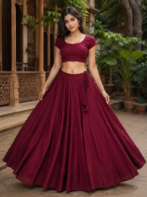 Maroon Heavy Rayon Cotton Navratri Chaniya with Blouse 2