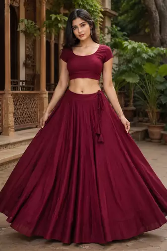 Maroon Heavy Rayon Cotton Navratri Chaniya with Blouse