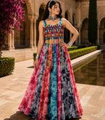 Multicolor Georgette Navratri Lehenga with Gamthi Embroidered Top