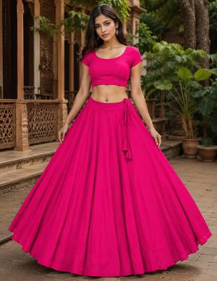 Rani Pink Heavy Rayon Cotton Navratri Chaniya with Blouse 2