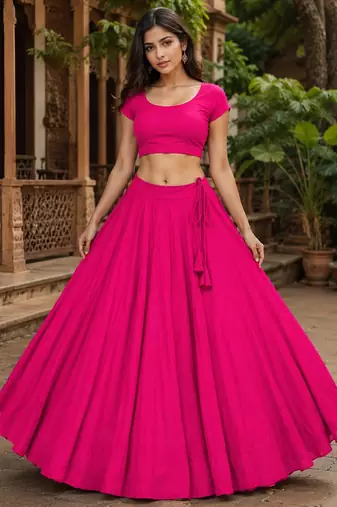 Rani Pink Heavy Rayon Cotton Navratri Chaniya with Blouse