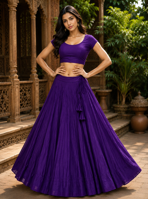 Purple Heavy Rayon Cotton Navratri Chaniya with Blouse 1