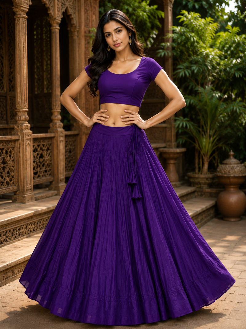 Purple Heavy Rayon Cotton Navratri Chaniya with Blouse