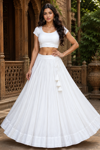 white heavy rayon cotton navratri chaniya choli with blouse